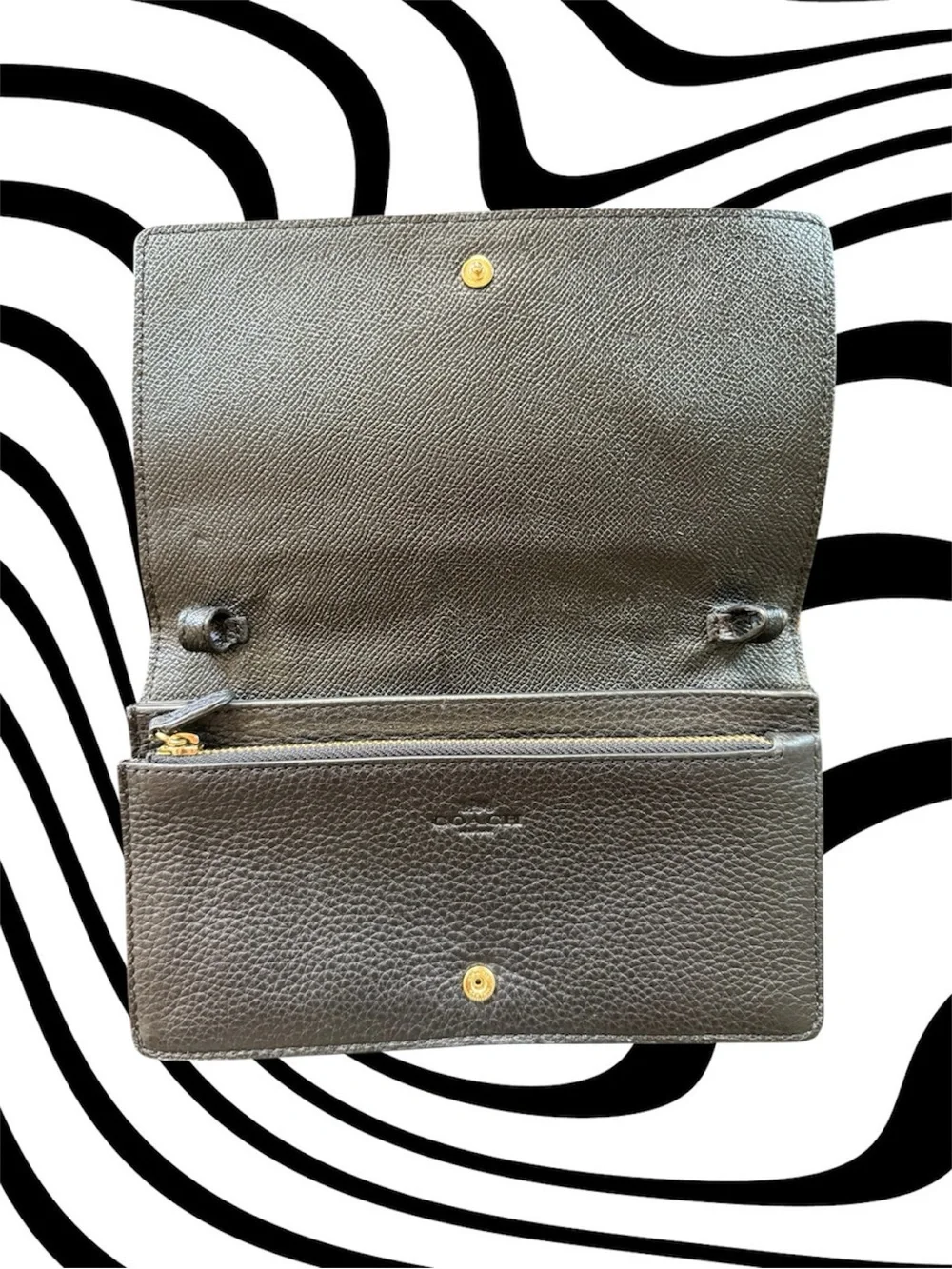 Coach Black Pebbled Leather Continental Wallet